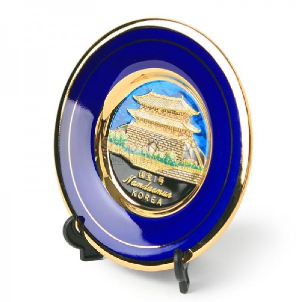 금장접시장식-남대문(청색) - 24k로 도금된 장식용 접시