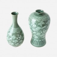 청자상감운학 주매병세트(중)-보자기포장