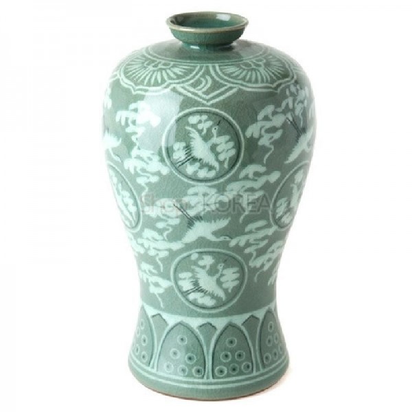 청자상감운학 주매병세트(중)-보자기포장 - 아름다운 고려 청자의 고귀함