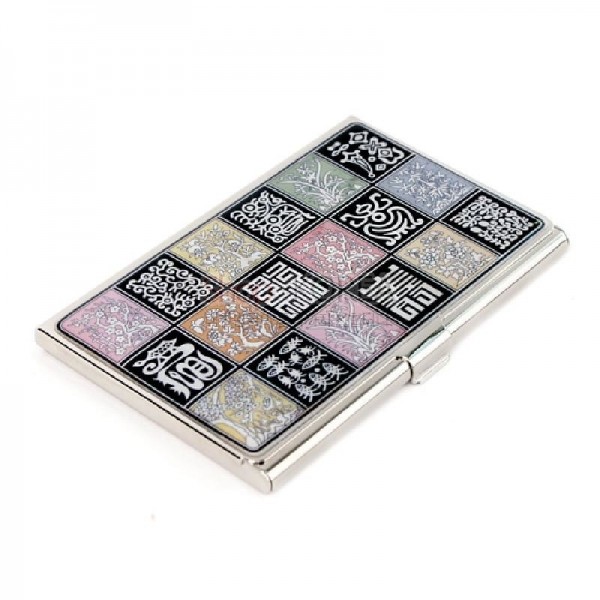 명함집-채색문양전서 - 사군자 그림과 전서체 스타일 글자