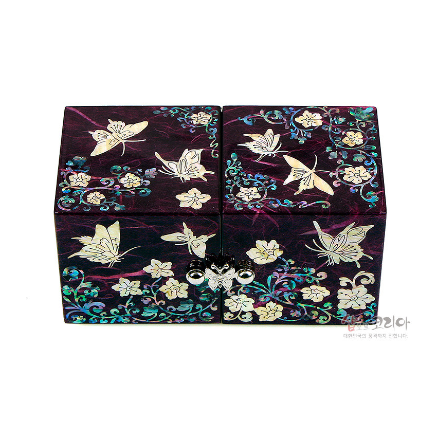 한지와 자개-쌍합 당초나비(보라)