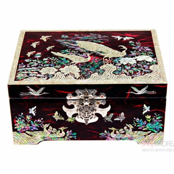 한지와 자개-적색 공작보석함