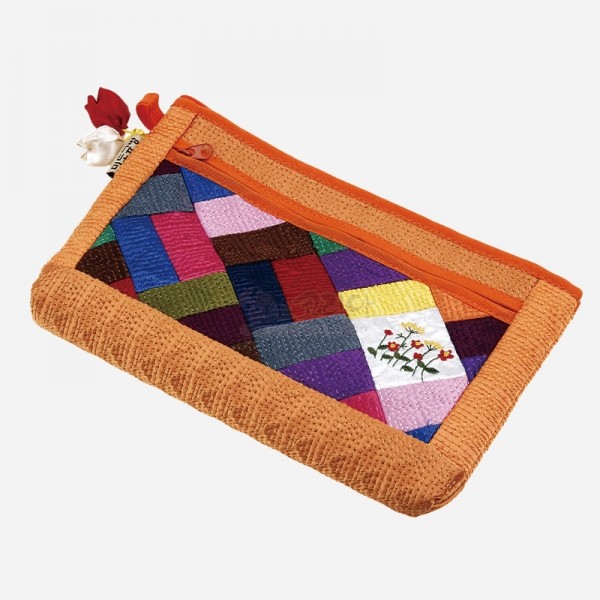 누비 조각보파우치-주황 - 조각보 무늬가 예쁜 누비파우치