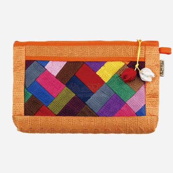 누비 조각보파우치-주황 - 조각보 무늬가 예쁜 누비파우치