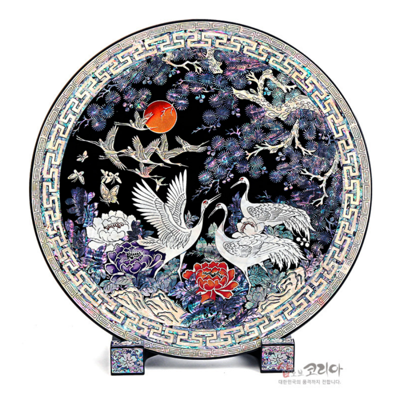 나전칠기 쟁반 - 송학도(흑)