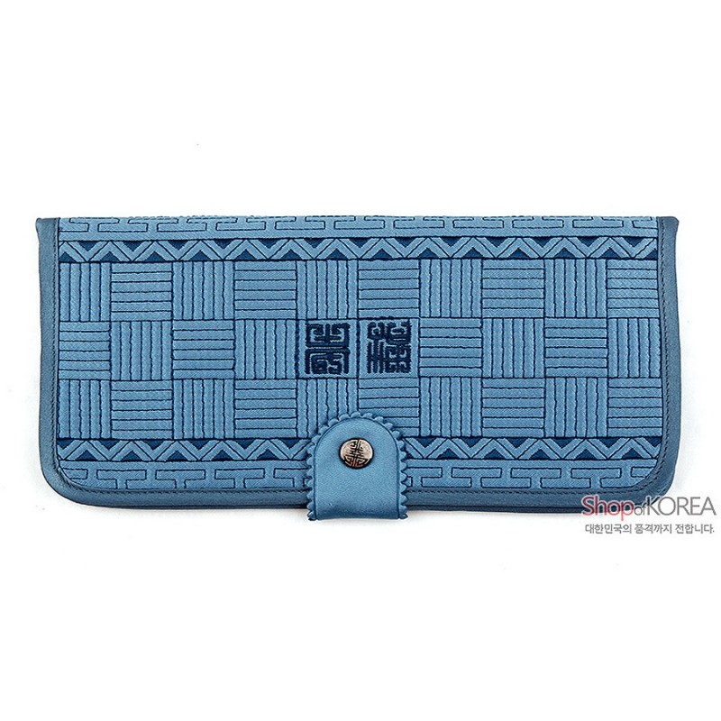 [소산당]누비수 단색 장지갑- 청색