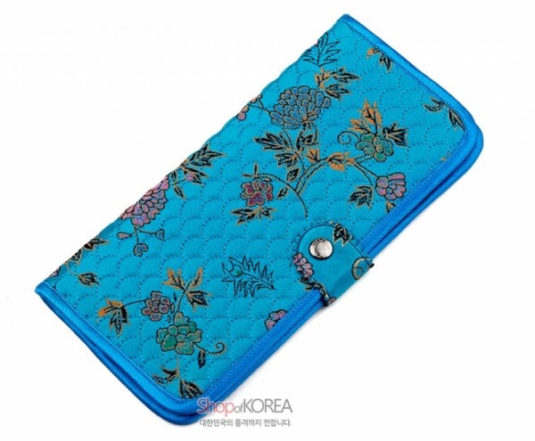[소산당]누비수 전통무늬 장지갑- 청색 - 예쁜 꽃무늬의 실용적인 지갑