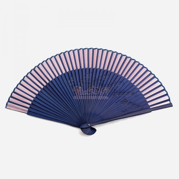 실크수공부채 [남색대/분홍색날] - 아름다운 디자인 한국 전통 부채