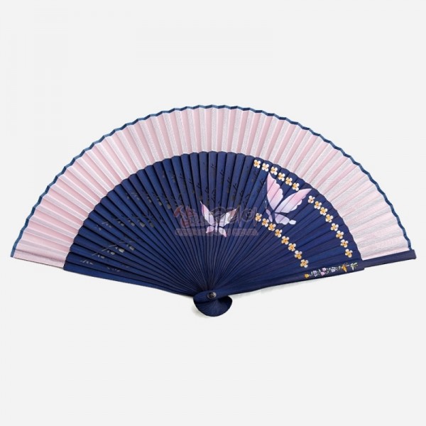 실크수공부채 [남색대/분홍색날]