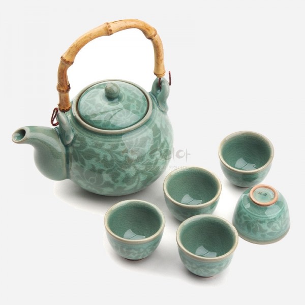 청자 주전자세트-백목단 - 전통의 멋이 살아있는 5인주기세트