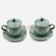 비색청자 찻잔 2인 세트 - 목단