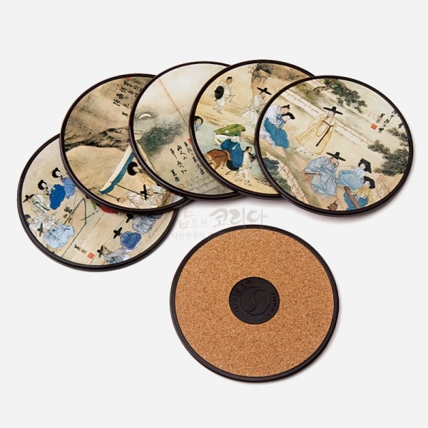 전통컵받침-신윤복 - 신윤복 대표 작품이 담겨 있는 컵받침