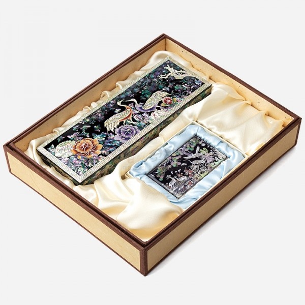 자개필함세트-화려한 나전 송학(필함,명함케이스) - 소나무와 학을 주제로 우아함과 자개 빛이 화려한 송학도 필함 2종세트