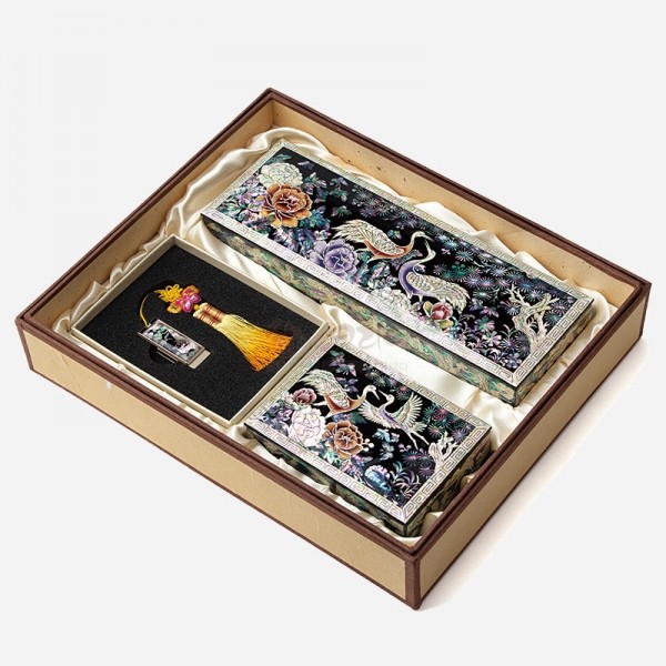 자개필함세트-화려한 나전 송학(필함,명함함,usb32G) - 소나무와 학을 주제로 우아함과 자개 빛이 화려한 송학도 고급 필함 3종세트