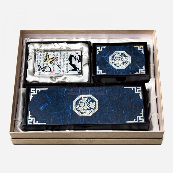 한지자동함세트-청매화(필함,명함함,명함케이스) - 고급스러운 한지와 자개의 조화