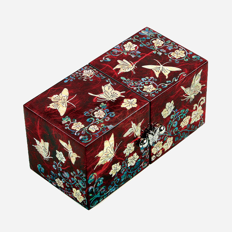 한지 나전칠기 자개쌍합 당초나비(적색)