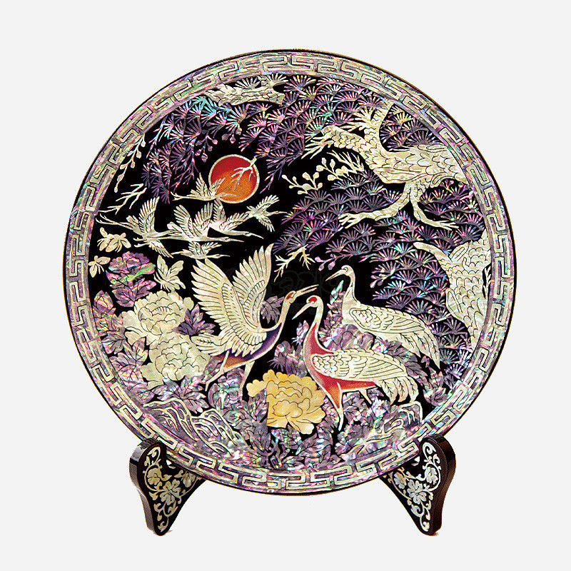 나전칠기 오브제-쟁반 송학의 정원