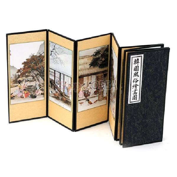 8폭실크 작은병풍 중-풍속도 - 풍속도가 담긴 예쁜 8폭의 작은병풍