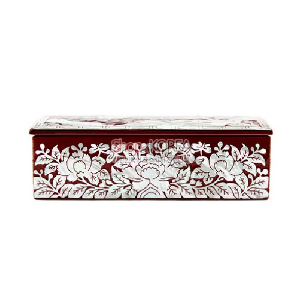 호접문 나전 명함함 - 적색 - 국화와 나비가 그려진 나전칠기 명함