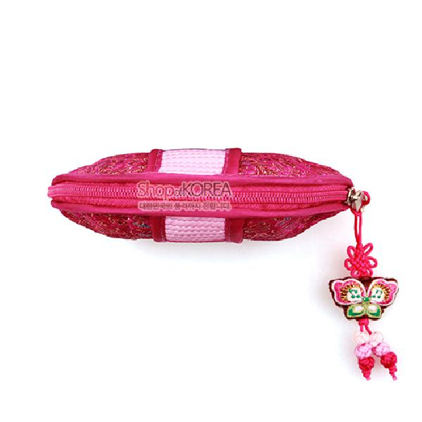 누비색동띠 동전지갑-분홍색 - 예쁜 매듭에 정교한 색동자수지갑