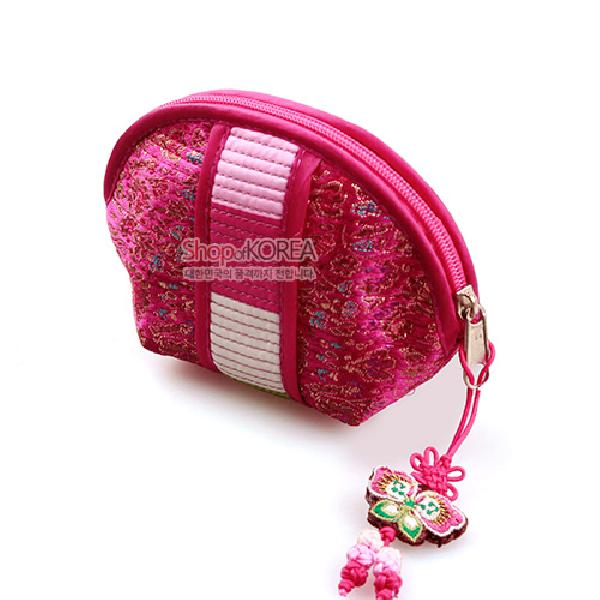 누비색동띠 동전지갑-분홍색 - 예쁜 매듭에 정교한 색동자수지갑