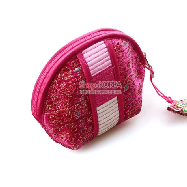누비색동띠 동전지갑-분홍색 - 예쁜 매듭에 정교한 색동자수지갑