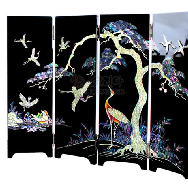 자개병풍 송학 의닮 흑색 - 자개로 만든 송학 병풍