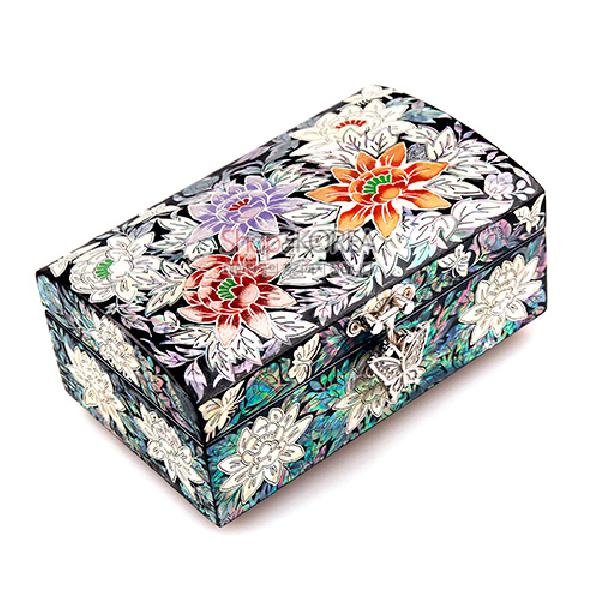 수작(秀作) 직굴림보석함小-채색목단[흑] - 화려한 자개가 돋보이는 보석함