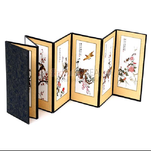 8폭실크작은병풍 중-화조 - 전통무늬의 예쁜 8폭 작은병풍