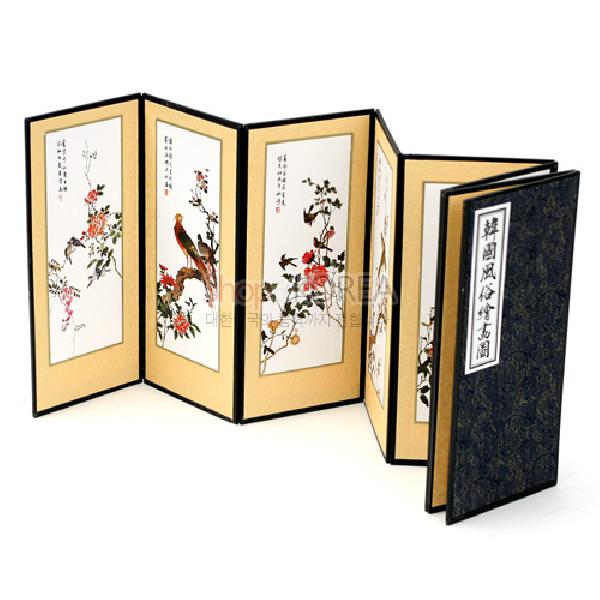 8폭실크작은병풍 중-화조 - 전통무늬의 예쁜 8폭 작은병풍