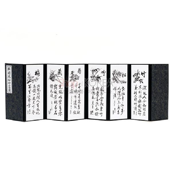 8폭실크작은병풍 중-화조 - 전통무늬의 예쁜 8폭 작은병풍