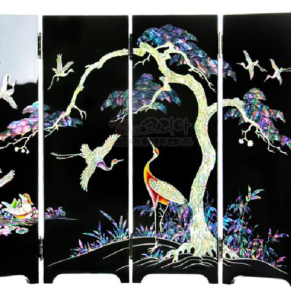 자개병풍 송학 의닮 흑색 - 자개로 만든 송학 병풍