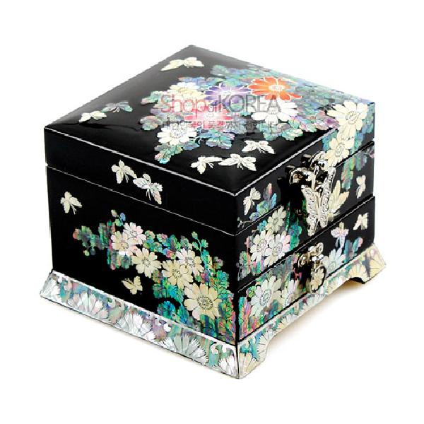 1단서랍보석함-꽃나비(흑) - 1단 서랍이 있는 고급보석함