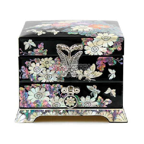 1단서랍보석함-꽃나비(흑) - 1단 서랍이 있는 고급보석함