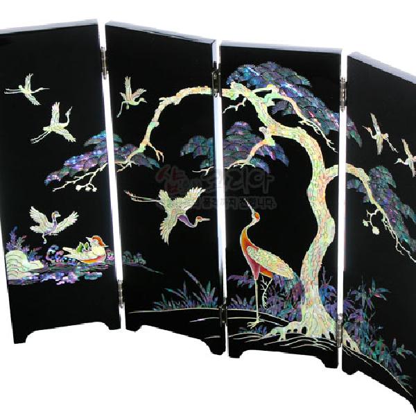 자개병풍 송학 의닮 흑색 - 자개로 만든 송학 병풍