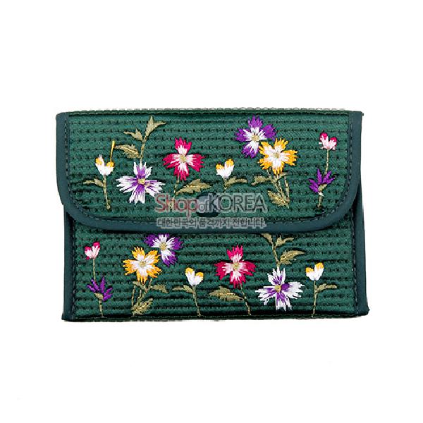 누비 똑딱이 동전지갑-녹색 - 예쁜 꽃무늬에 자수지갑
