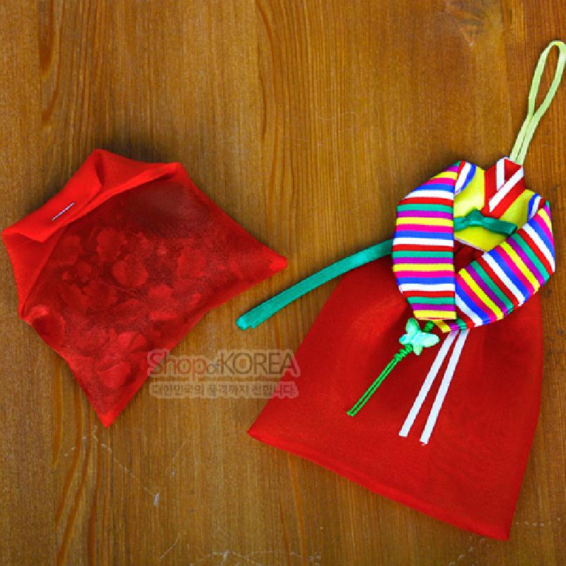 전통벽걸이 향(香)주머니-색동저고리(적색치마)