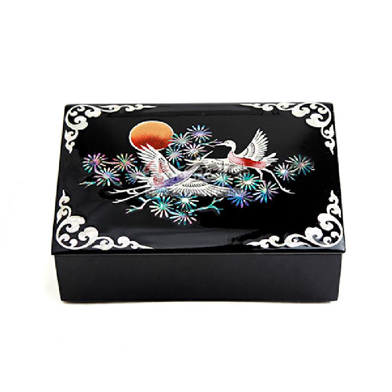 나전칠기 채색 창 명함함 - 송학